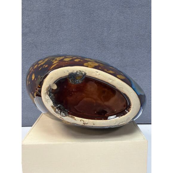 Handmade Decorative Vase Crystal Drip Glaze Brown Blue Ceramic Side Handle Jug - Picture 7 of 9